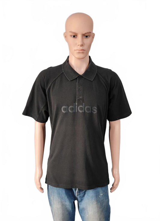 Vintage Adidas Performance Graphic Polo Shirt Faded Black Y2K Men's Size Large L
