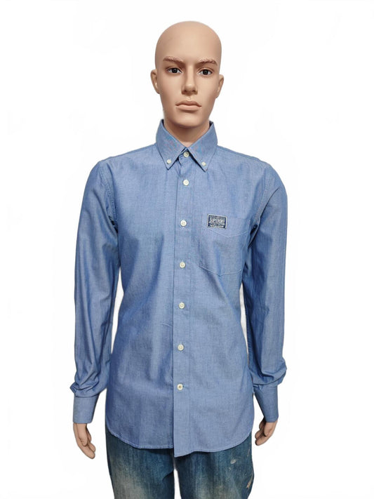 Vintage Superdry Shirt Shop Long Sleeve Buttoned Smart Casual Shirt Blue Men's M