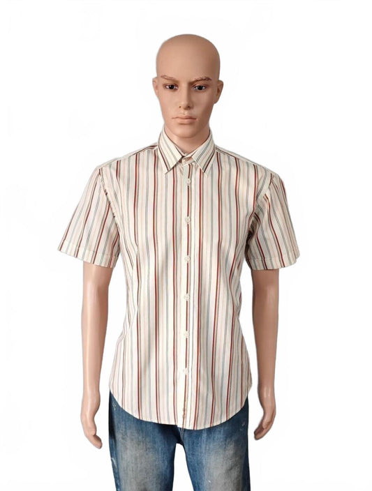 Vintage Ben Sherman Striped Short Sleeve Shirt Beige Red Men's Size Medium M
