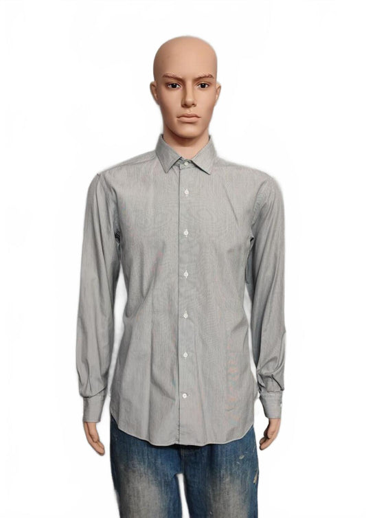 Vintage Massimo Dutti Striped Tailored Fit Long Sleeve Shirt Grey Men Size Large
