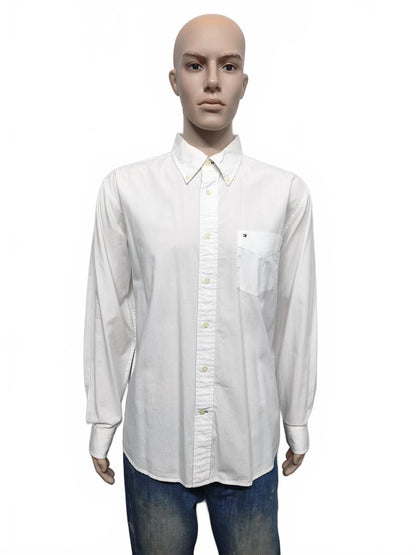 Vintage Tommy Hilfiger Plain Long Sleeve Shirt Solid White Men's Size XL