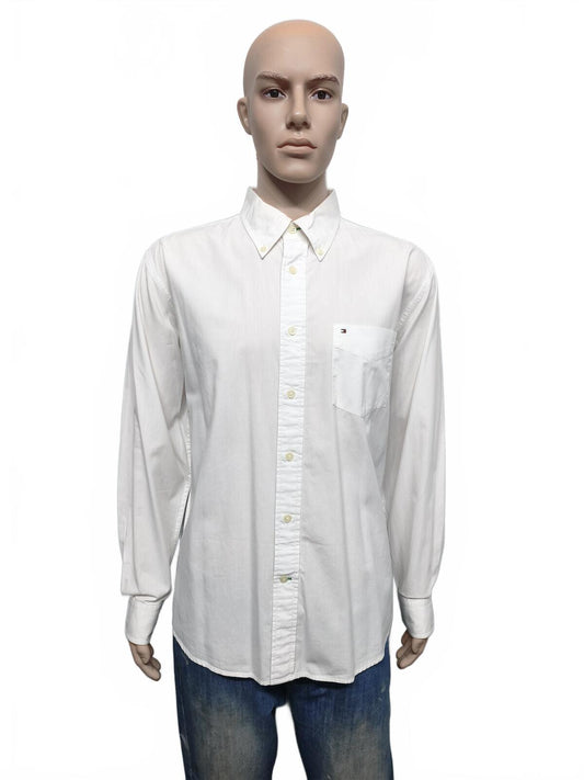 Vintage Tommy Hilfiger Plain Long Sleeve Shirt Solid White Men's Size XL