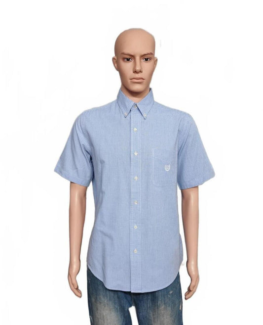 Vintage Chaps Checked Short Sleeve Shirt Large Blue White 90s Retro Casual Dad