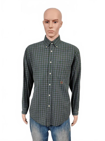 Vintage Tommy Hilfiger Crest Checked Long Sleeve Shirt Green Navy Men's Size L