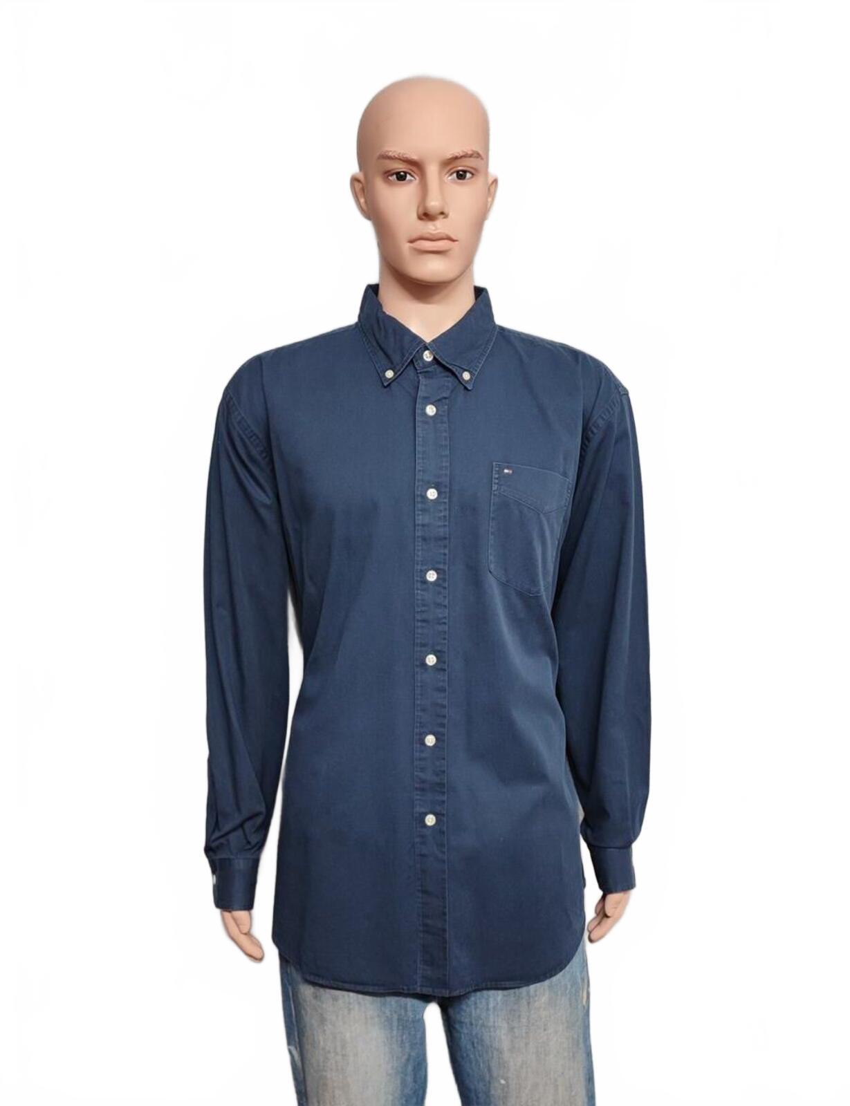 Vintage Tommy Hilfiger Plain Long Sleeve Button Down Shirt Blue Men Size XXL