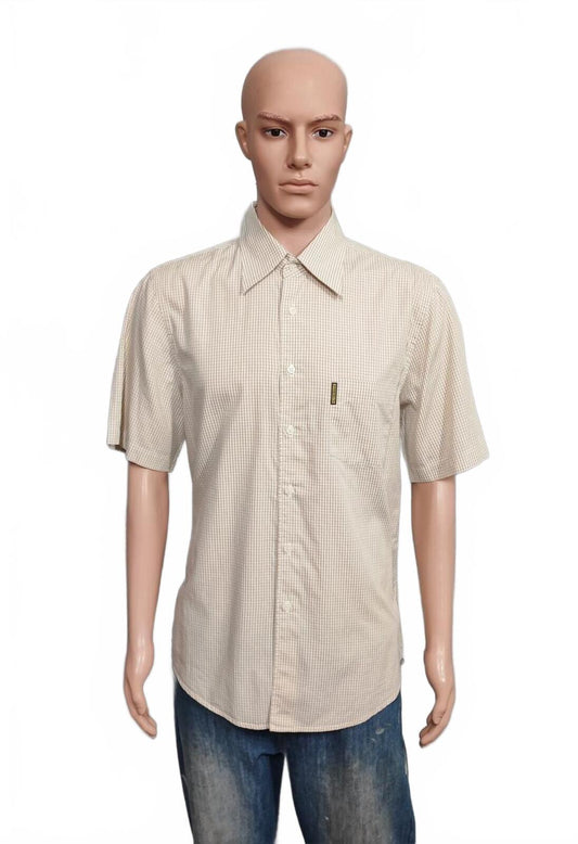 Vintage Armani Jeans Casual Short Sleeve Shirt Tan Beige Retro Y2K Men's Size L