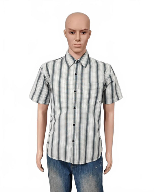 Vintage Wrangler Checked Short Sleeve Shirt White Black Retro 90s Men's Size M