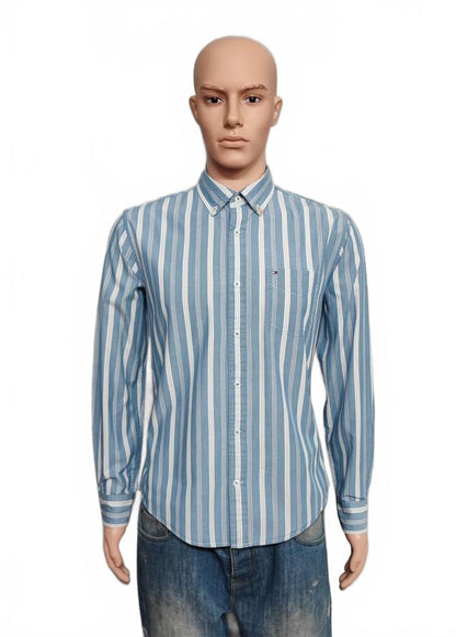 Vintage Tommy Hilfiger Striped Long Sleeve Shirt Blue White Men's Size M/L