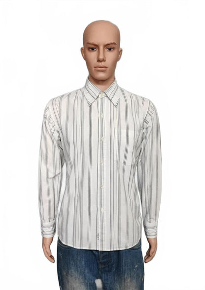 Vintage Calvin Klein Striped Long Sleeve Shirt White Black Men's Size Large L