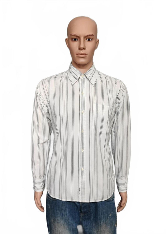 Vintage Calvin Klein Striped Long Sleeve Shirt White Black Men's Size Large L