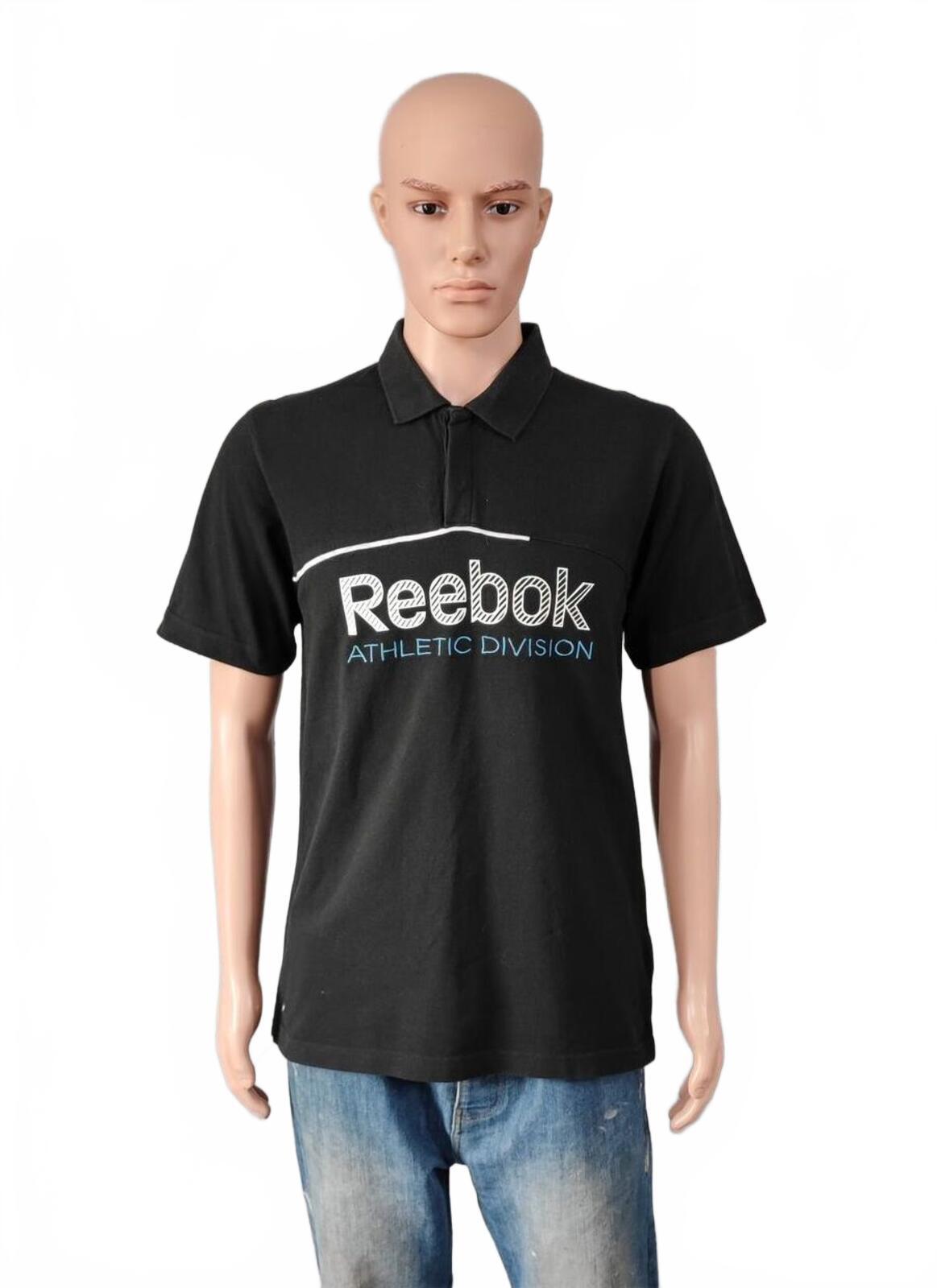 Vintage Reebok Athletic Division Polo Shirt Black Retro 90s Y2K Mens Size Medium