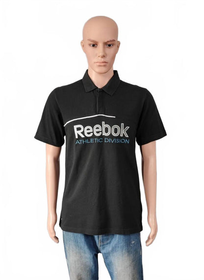 Vintage Reebok Athletic Division Polo Shirt Black Retro 90s Y2K Mens Size Medium