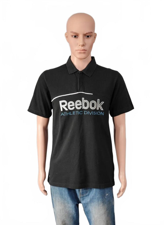 Vintage Reebok Athletic Division Polo Shirt Black Retro 90s Y2K Mens Size Medium