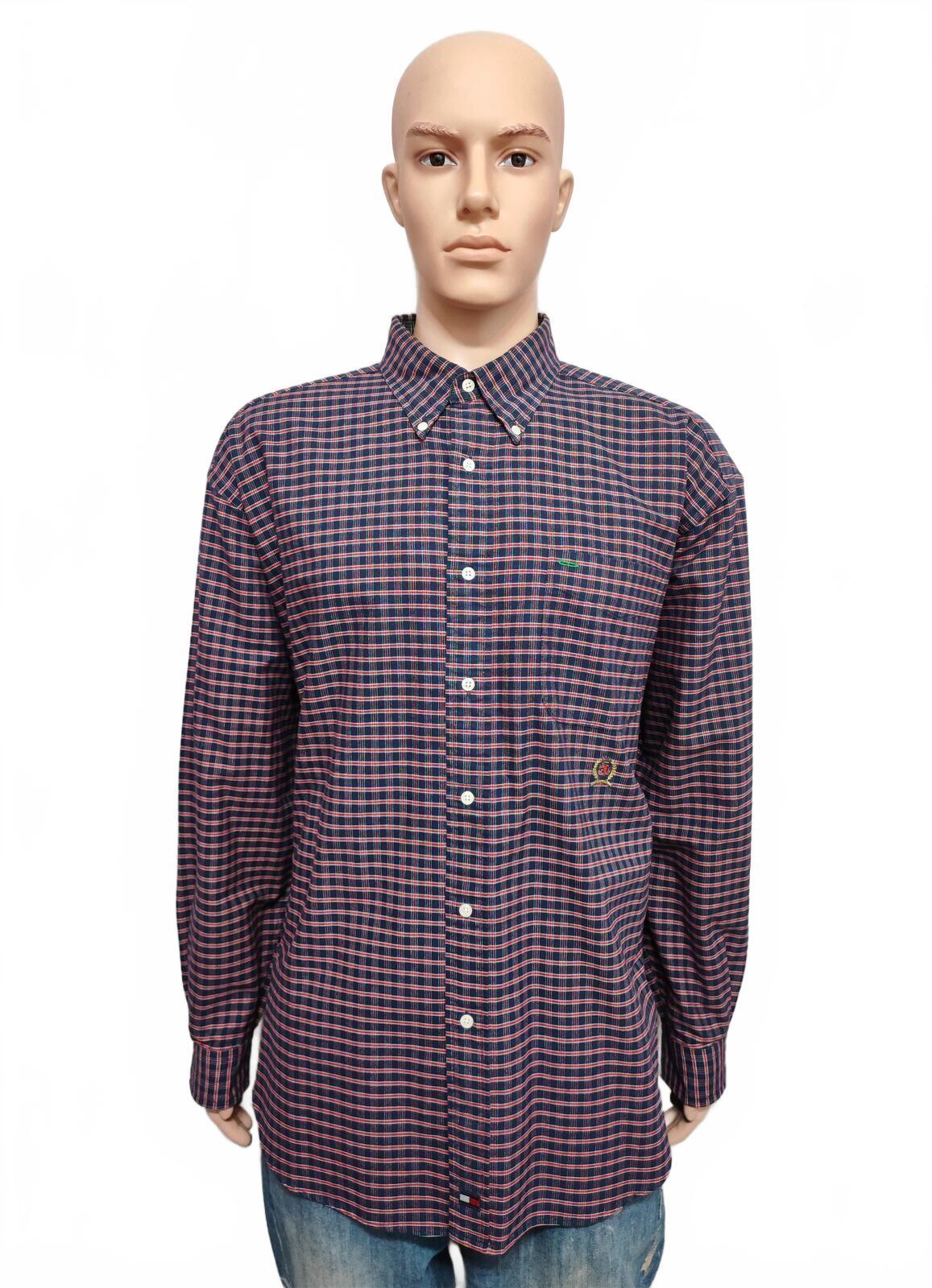 Vintage Tommy Hilfiger Checked Long Sleeve Shirt Red Blue Men's Size XXL
