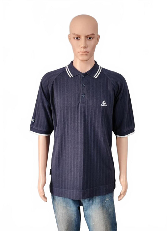 Vintage Le Coq Sportif Embroidered Polo Shirt Faded Navy Retro 80s Men Size XL