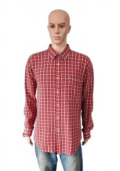 Vintage Tommy Hilfiger Plain Long Sleeve Western Cowboy Shirt Red Men Size XXL
