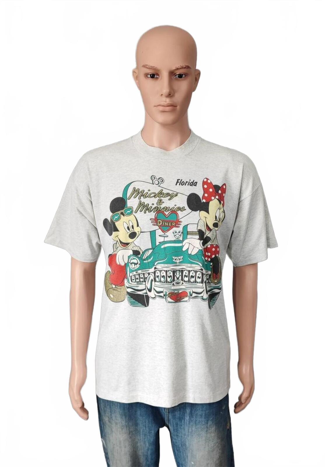 Vintage Disney Mickey Minnie Graphic T-Shirt Light Grey Retro 90s Men's Size XL