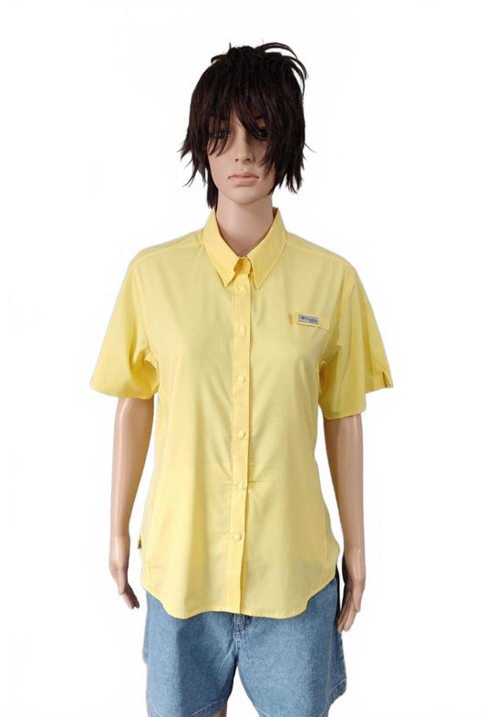 Vintage Columbia PFG Short Sleeve Shirt Yellow Performance Men's Size Medium M