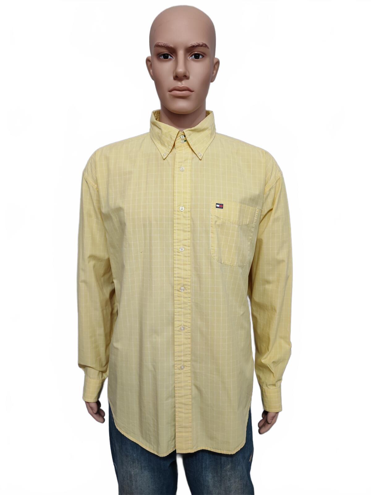 Vintage Tommy Hilfiger Checked Long Sleeve Shirt Yellow Men Size XXL Big & Tall
