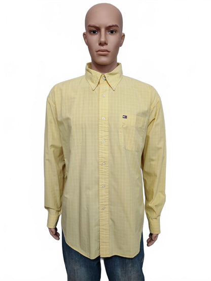 Vintage Tommy Hilfiger Checked Long Sleeve Shirt Yellow Men Size XXL Big & Tall