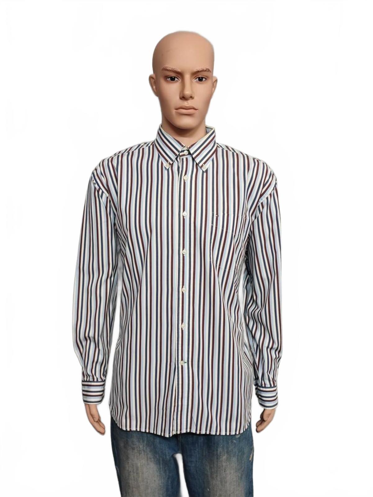 Vintage Tommy Hilfiger Striped Long Sleeve Shirt Burgundy Navy Men's Size XL
