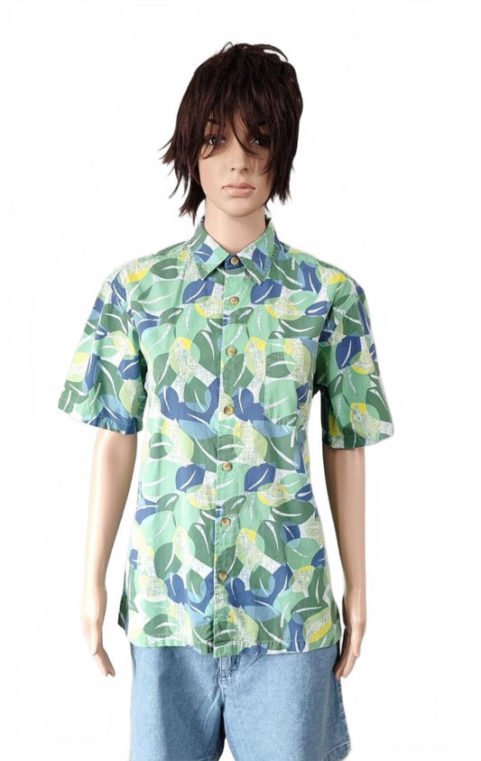 Vintage Tommy Hilfiger Tropical Short Sleeve Shirt Green Multicolour Medium