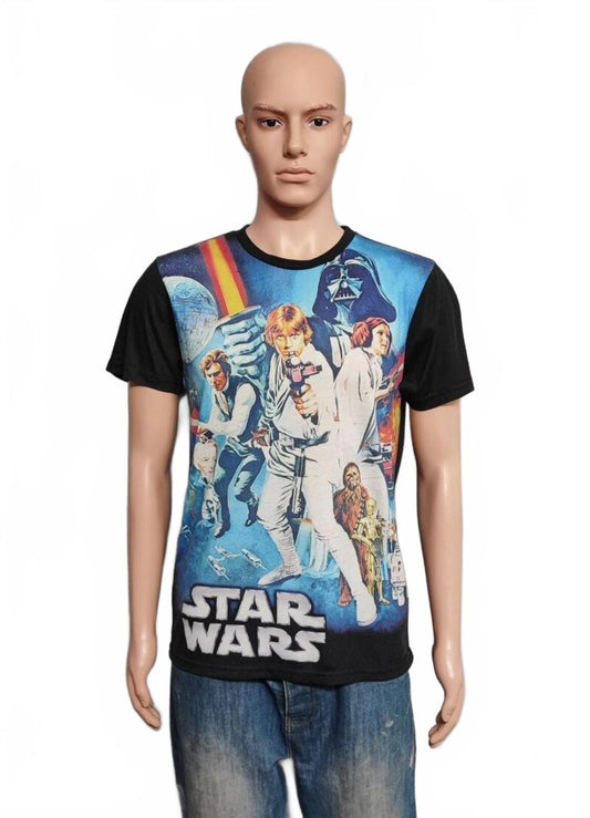 Vintage Star Wars Graphic T-Shirt Faded Black Sci-Fi Retro Y2K Men's Size Small S