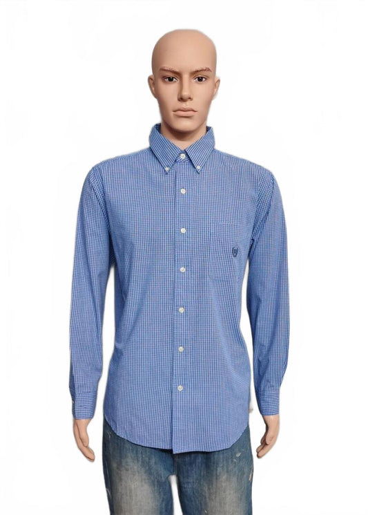 Vintage Chaps Checked Long Sleeve Shirt White Blue Men's Size XL