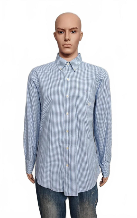 Vintage Chaps Ralph Lauren Checked Long Sleeve Shirt Blue White Men's Size Large