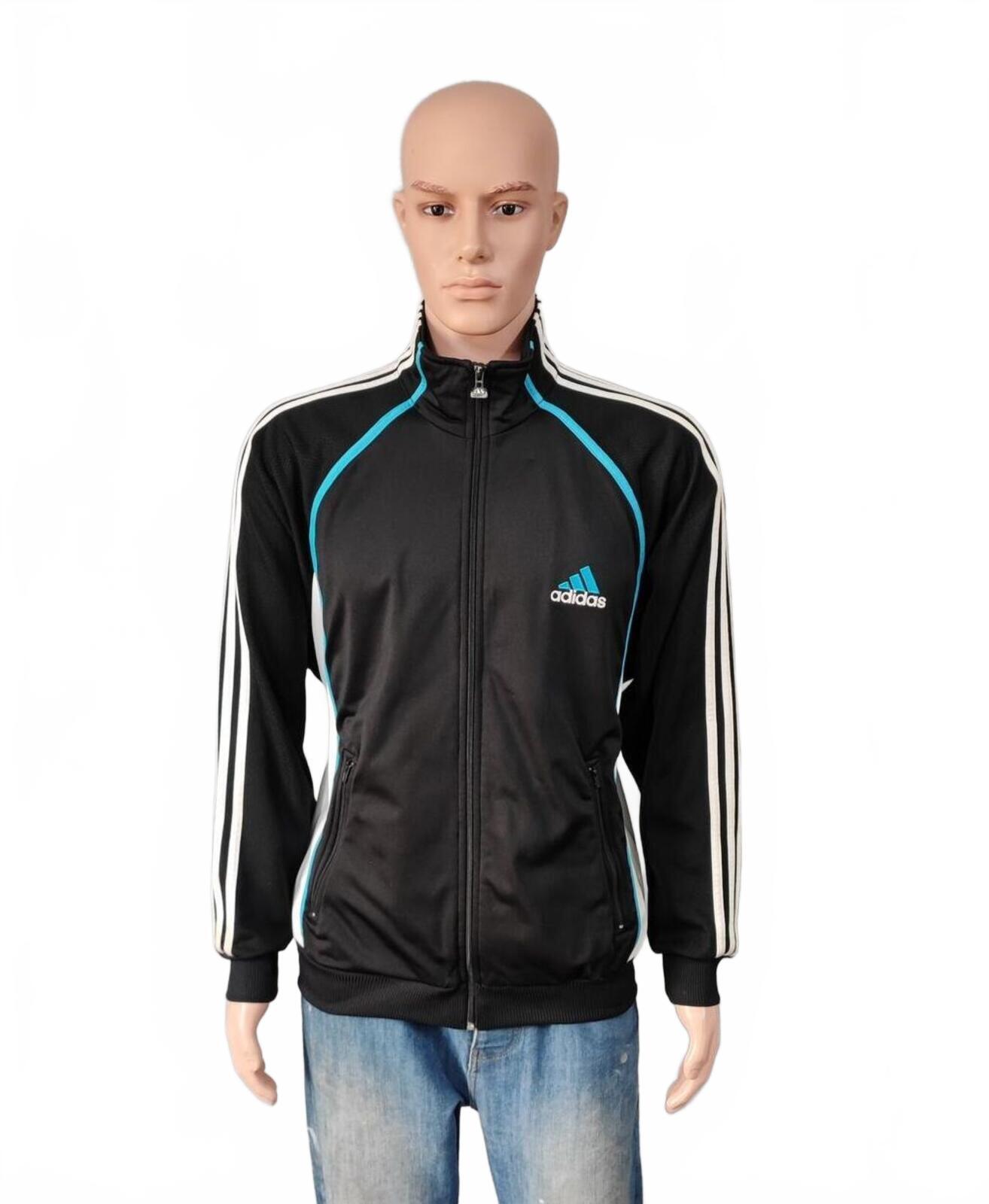 Vintage Adidas Track Jacket Black White Cyan Men's Size XL