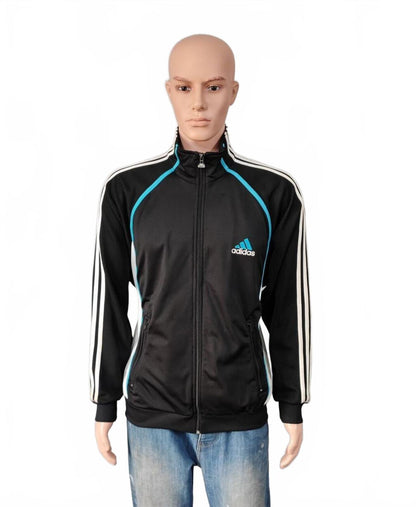 Vintage Adidas Track Jacket Black White Cyan Men's Size XL