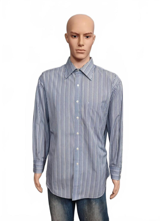 Vintage Tommy Hilfiger Striped Long Sleeve Lifetime Collar Shirt Blue Men Size XXL