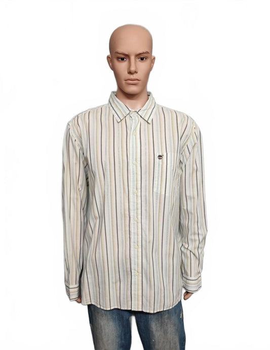 Vintage Timberland Striped Long Sleeve Shirt Cream Tan Men's Size XXL