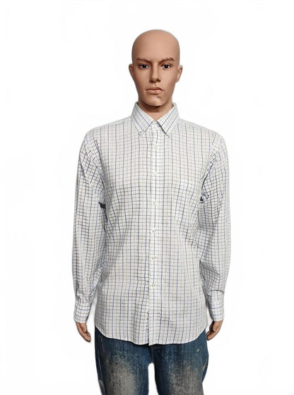 Vintage Chaps Plaid Western Long Sleeve Shirt Blue White Men's Size Large L