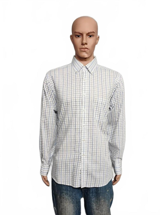 Vintage Chaps Plaid Western Long Sleeve Shirt Blue White Men's Size Large L
