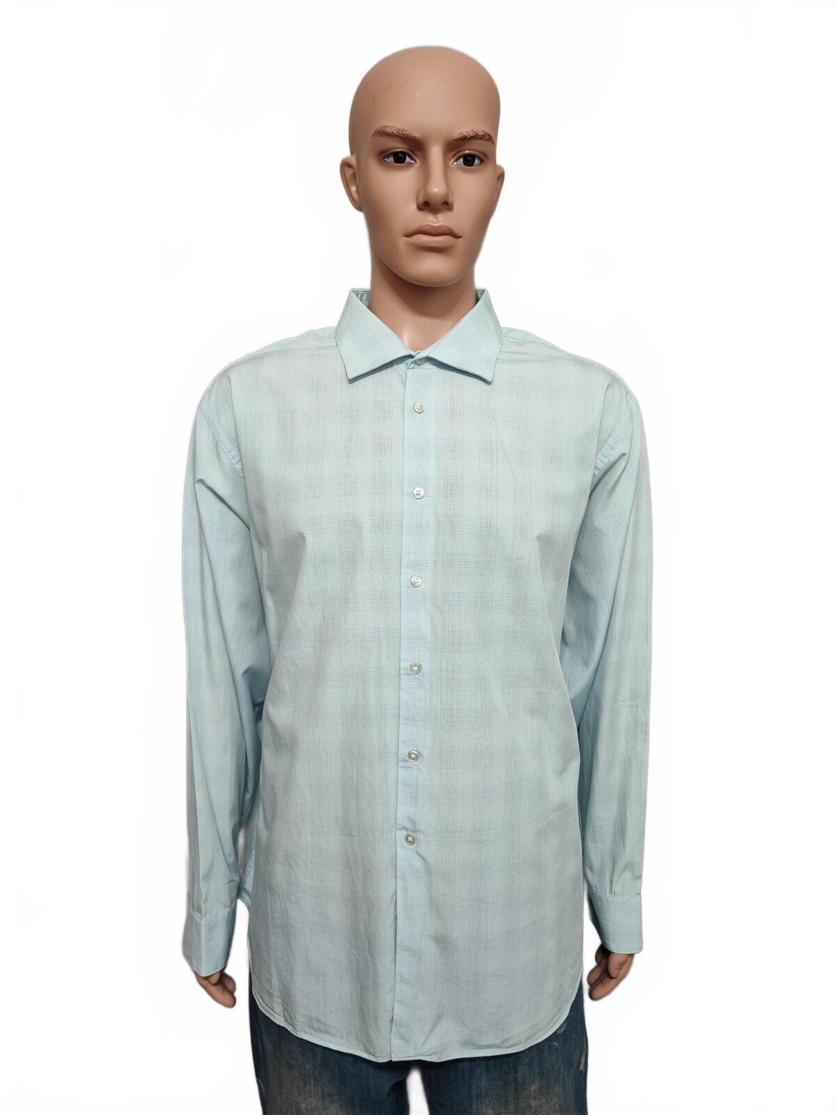 Vintage Calvin Klein Checked Long Sleeve Shirt Turquoise Pima Cotton Men's XXL
