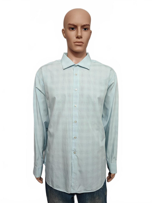 Vintage Calvin Klein Checked Long Sleeve Shirt Turquoise Pima Cotton Men's XXL