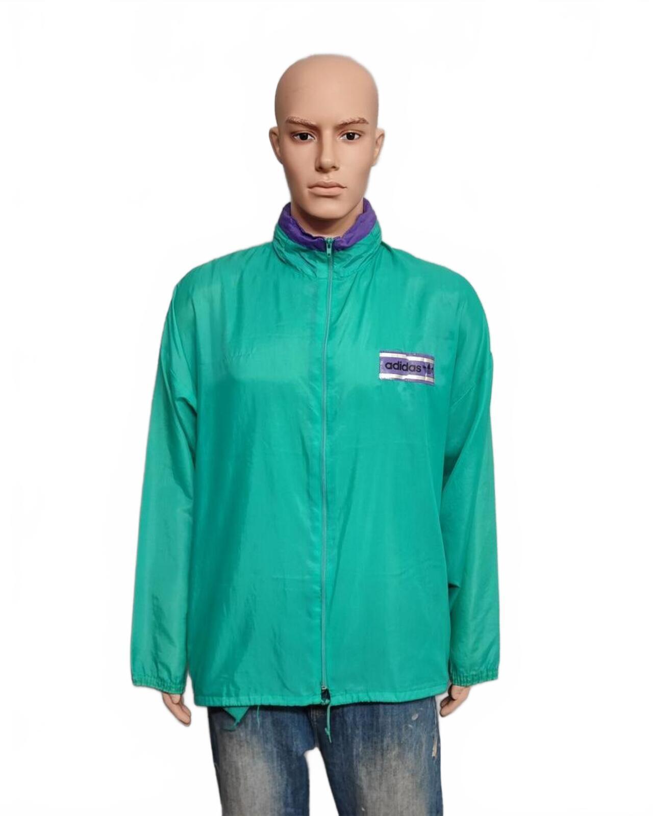 Vintage adidas Plain Green Long Sleeve Hoodless Windbreaker Jacket Men Size XL