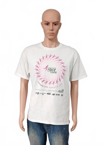 Vintage 2010 Race Cure Graphic T-Shirt White Retro Y2K Men's Size Large L