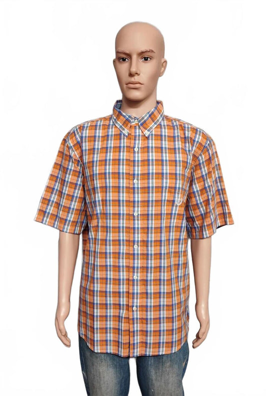 Vintage Chaps Checked Short Sleeve Shirt Orange Blue Men's Size XXL