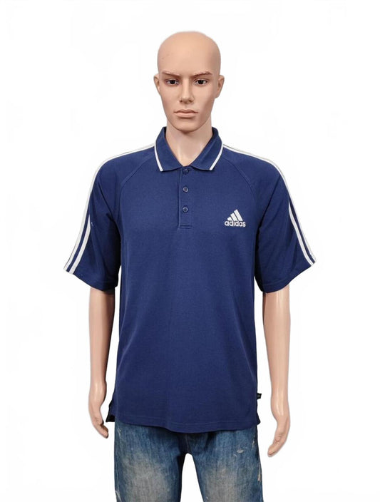 Vintage Adidas 3-Stripe Polo Shirt Navy Blue Retro Y2K Sportswear Men's Size L