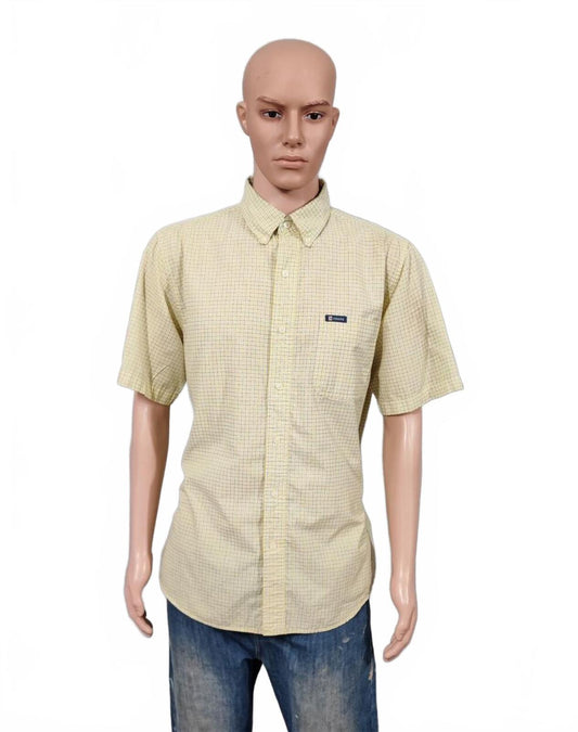 Vintage Chaps Embroidered Logo Short Sleeve Shirt Yellow Retro 90s Men's Size XL