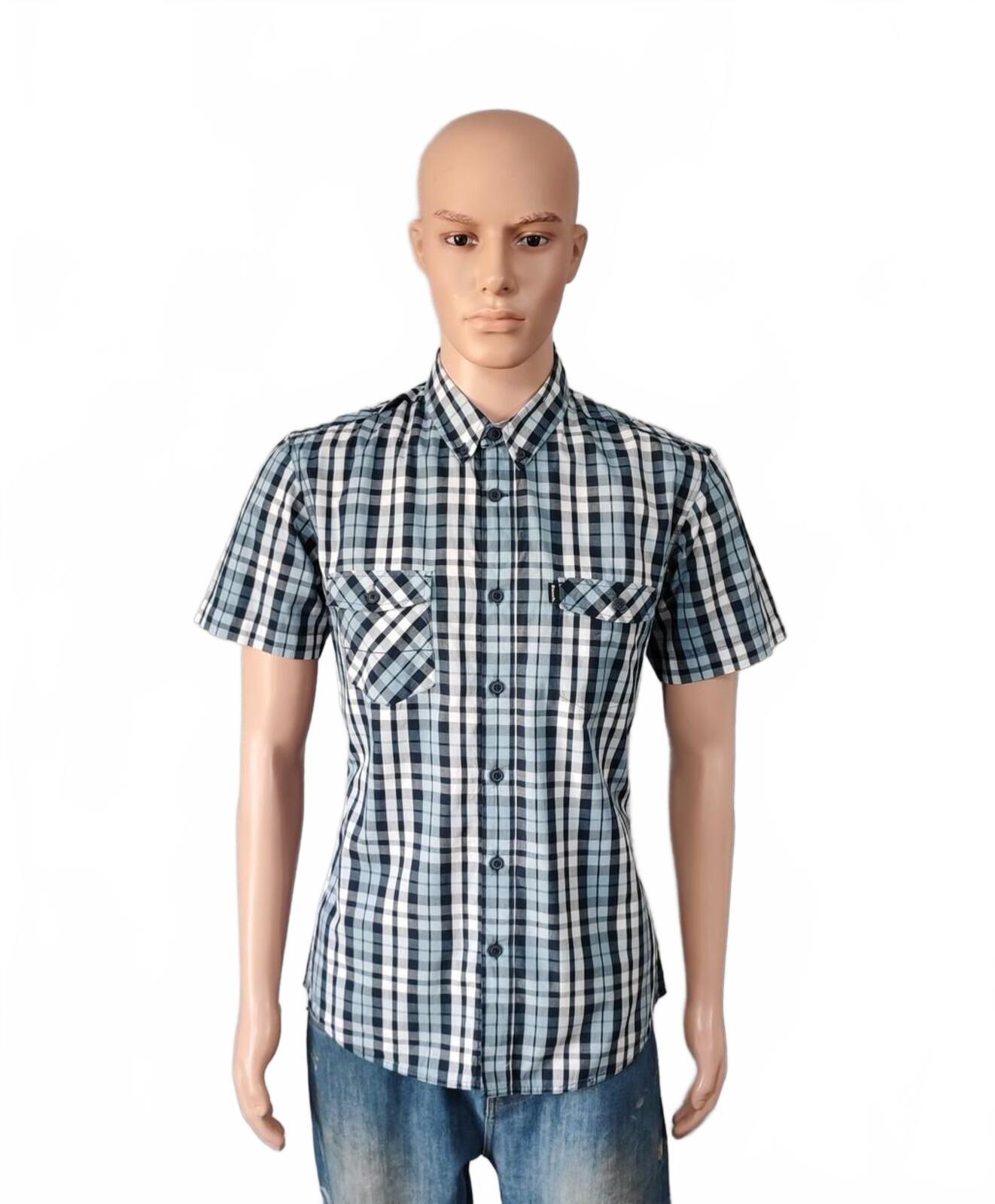 Vintage Bench Checked Short Sleeve Shirt Medium White Black Blue Y2K Retro 90s