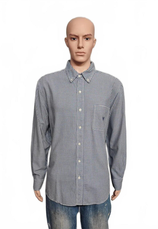 Vintage Chaps Checked Long Sleeve Easy Care Preppy Shirt Navy Men Size XL