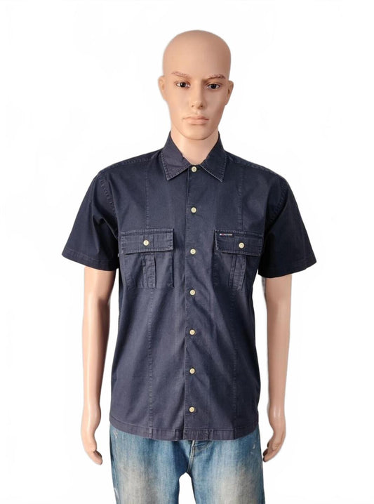 Vintage Tommy Hilfiger Checked Short Sleeve Shirt Blue Men's Size Large L