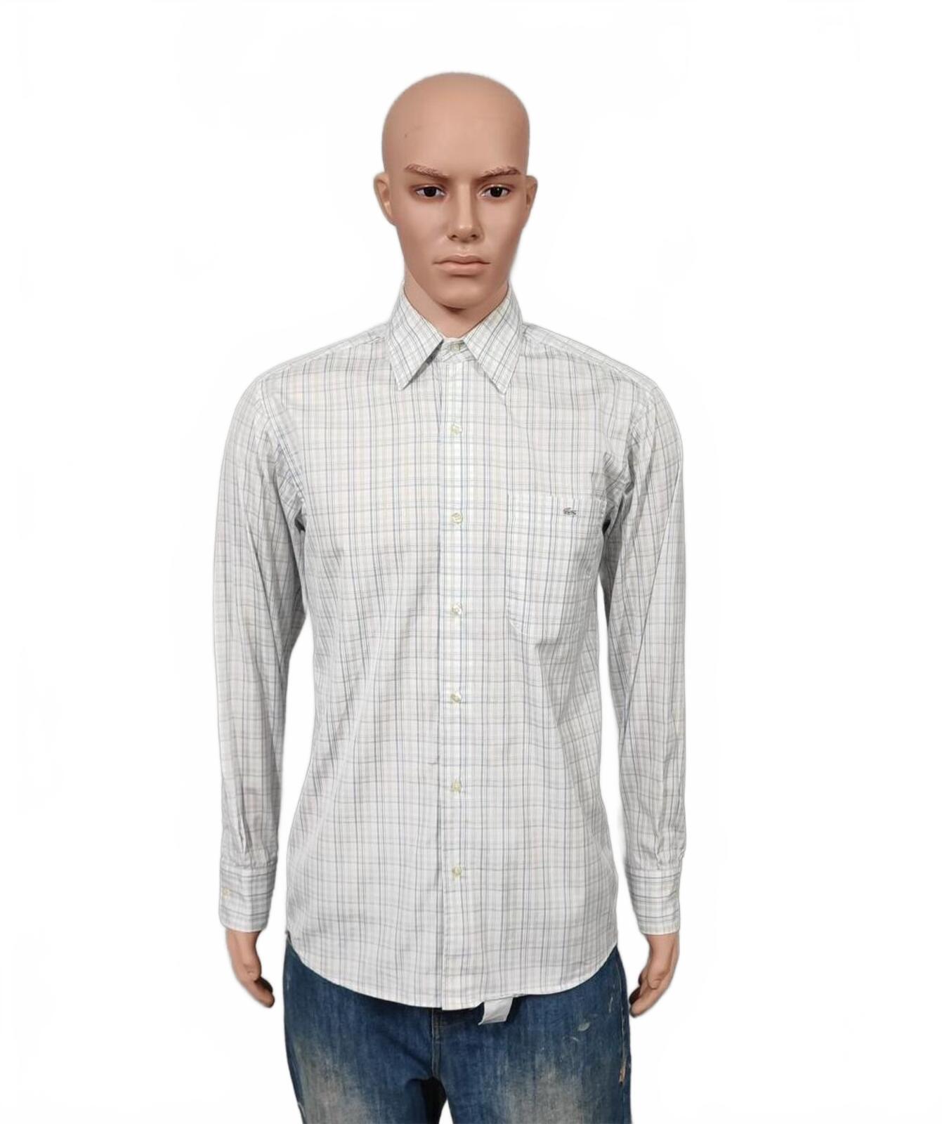 Vintage Lacoste Made in France Checked Long Sleeve Shirt Blue White Men's Size M