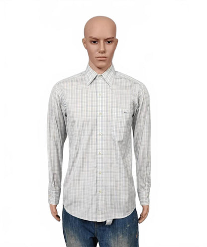 Vintage Lacoste Made in France Checked Long Sleeve Shirt Blue White Men's Size M