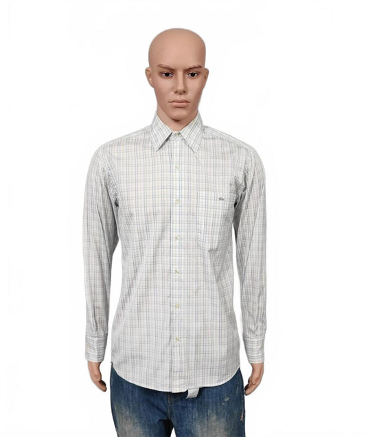 Vintage Lacoste Made in France Checked Long Sleeve Shirt Blue White Men's Size M