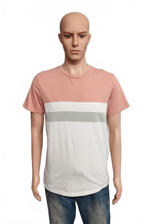 Vintage Jack & Jones Striped T-Shirt Orange White Retro Y2K Men's Size Medium M