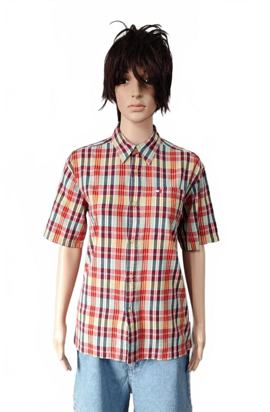 Vintage Tommy Hilfiger Checked Short Sleeve Shirt Red White Blue Size Medium